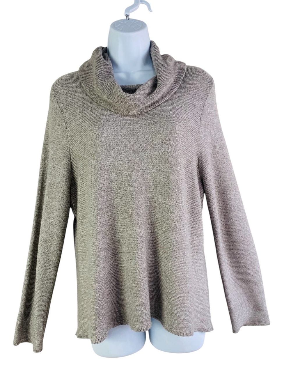 Chico’s Taupe Ribbed Texture Knit Cashmere Blend Cowl Neck Sweater Size L/12